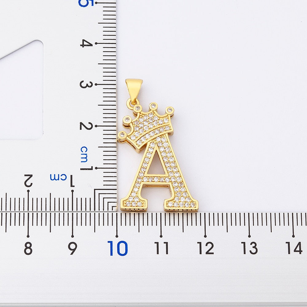 Luxury Copper Zircon A-Z Crown Alphabet Pendant