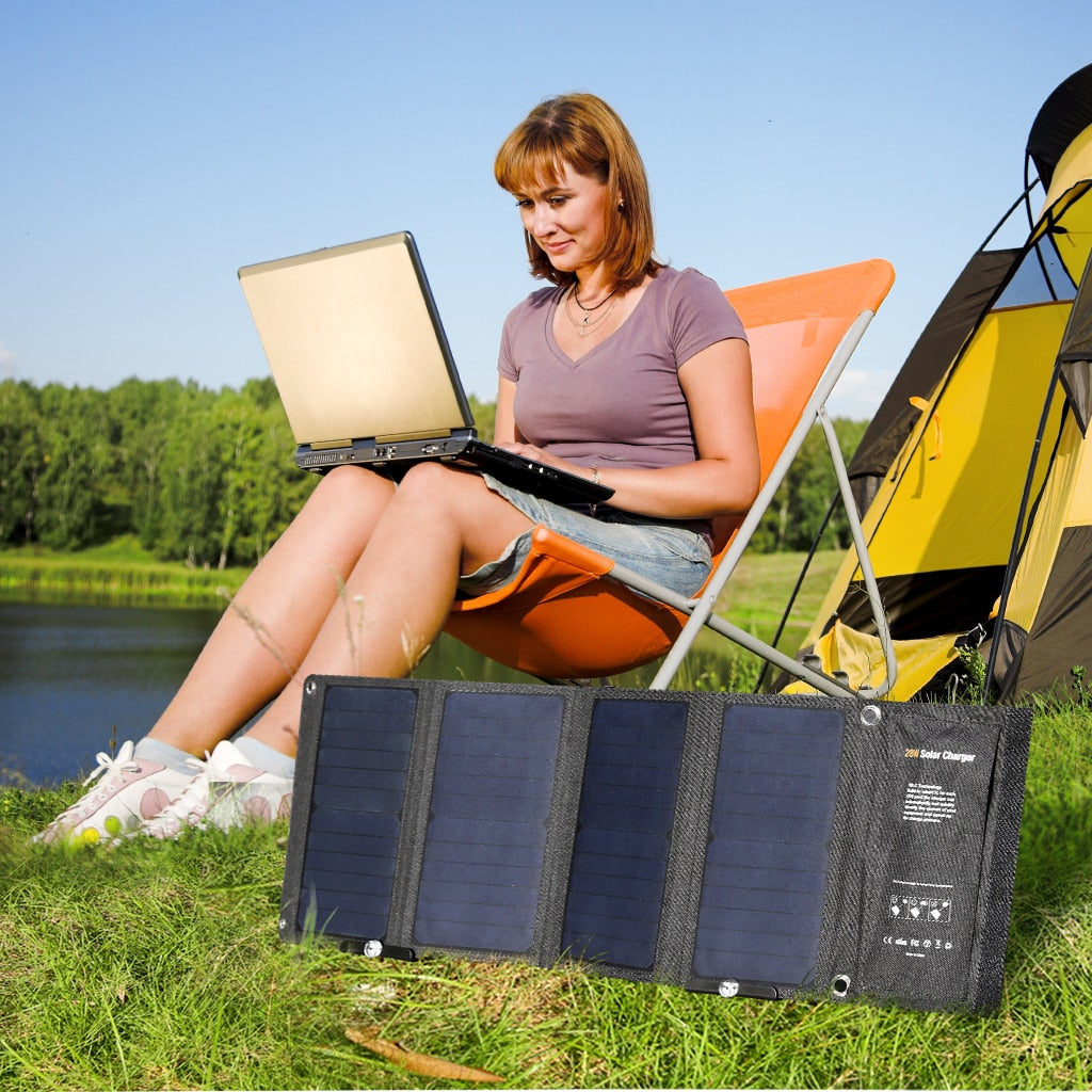 IHOPLIX 28W Foldable Portable Solar Charger with QC 3.0 Quick Charging 3 USB Port for Cell Phone iPhone iPad Samsung Tablet