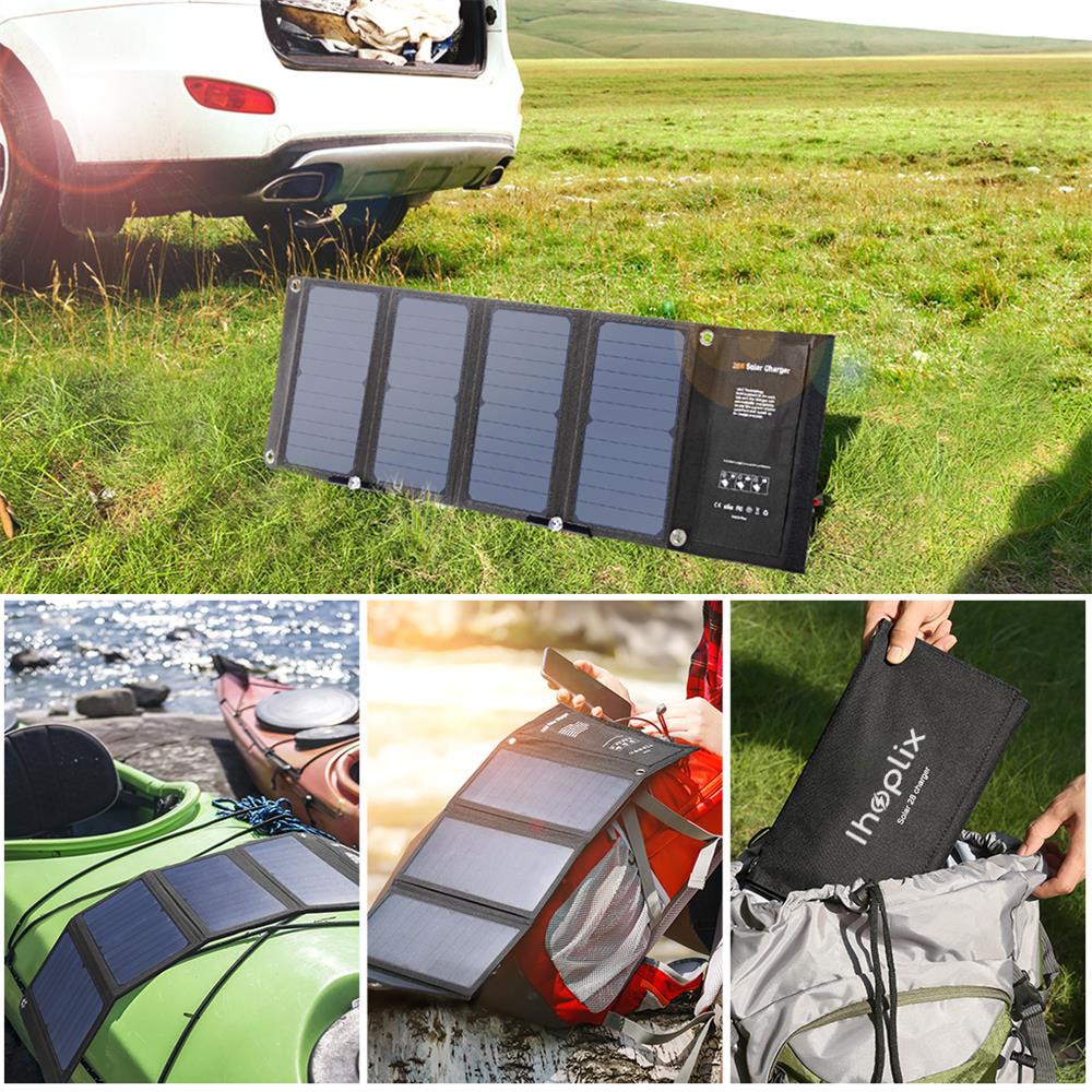 IHOPLIX 28W Foldable Portable Solar Charger with QC 3.0 Quick Charging 3 USB Port for Cell Phone iPhone iPad Samsung Tablet