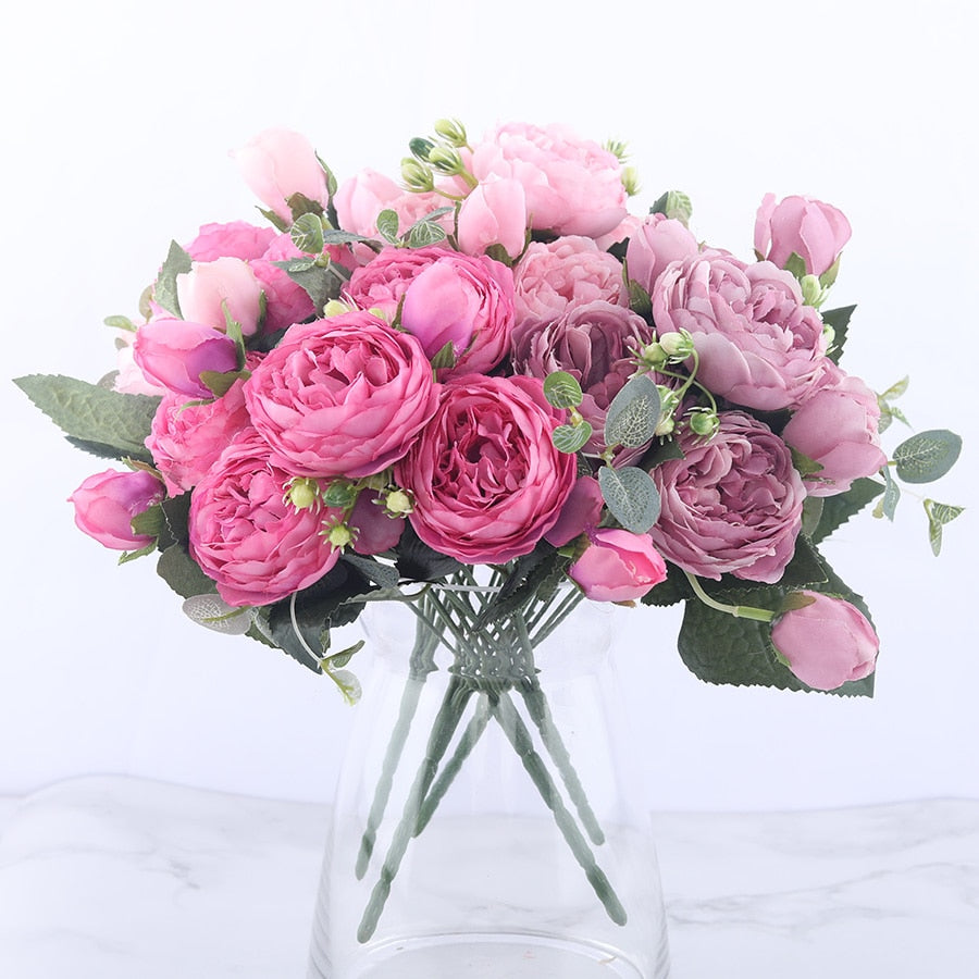 30cm Rose Pink Silk Artificial Flowers Bouquet