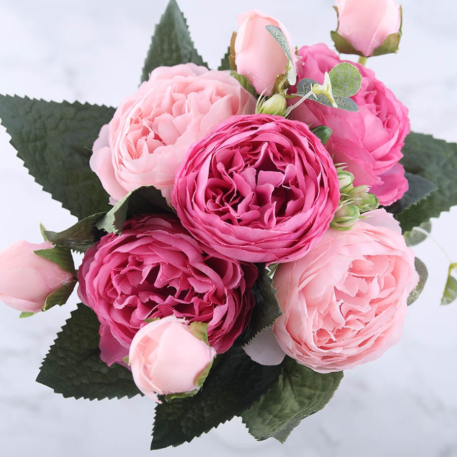 30cm Rose Pink Silk Artificial Flowers Bouquet