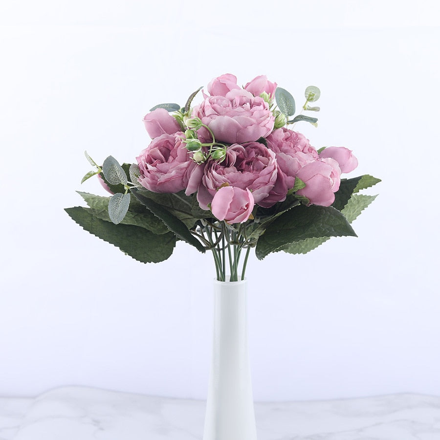 30cm Rose Pink Silk Artificial Flowers Bouquet