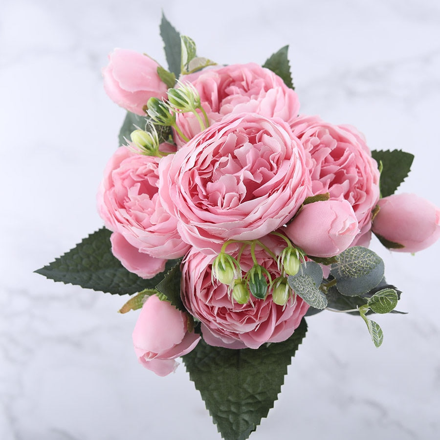 30cm Rose Pink Silk Artificial Flowers Bouquet