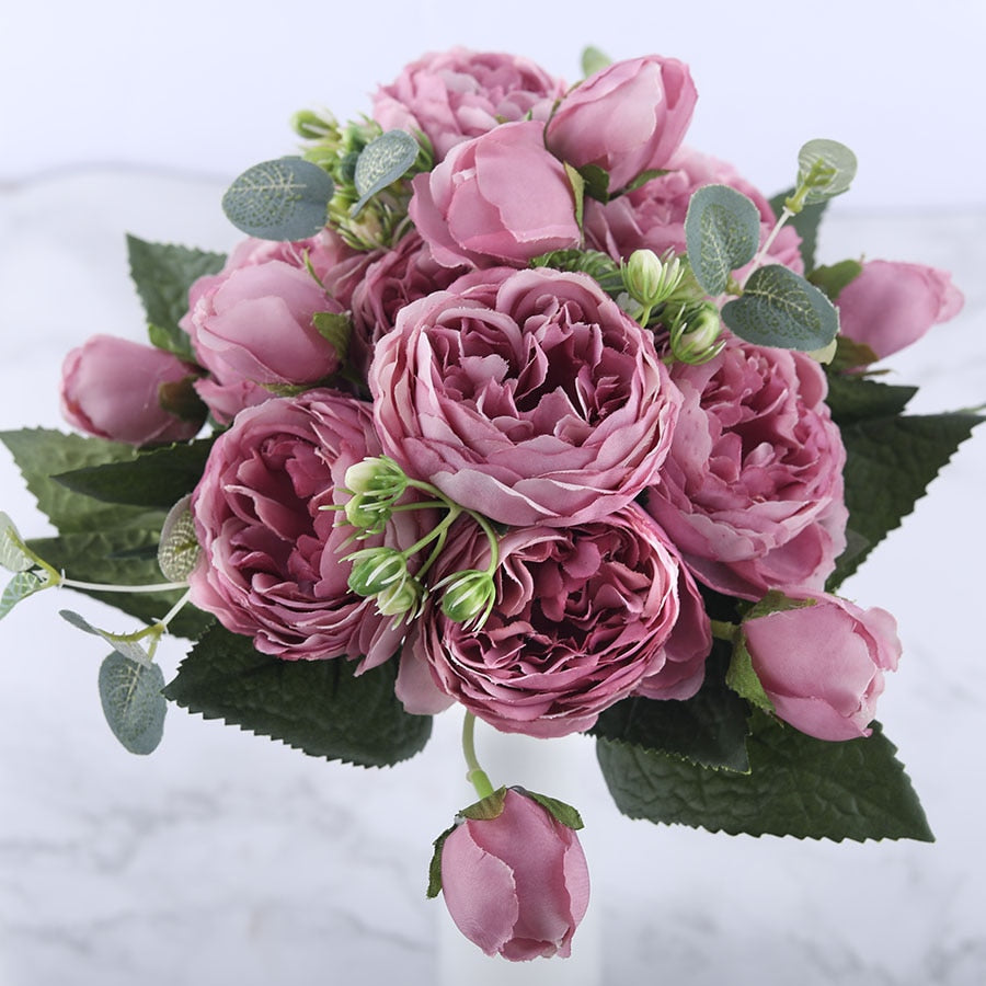 30cm Rose Pink Silk Artificial Flowers Bouquet