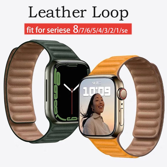 Leather Bracelet Strap for Apple watch Ultra band 49mm 44 40MM 42mm Magnetic Loop bracelet iWatch Series 8 7 6 SE 5 4 45MM 41mm