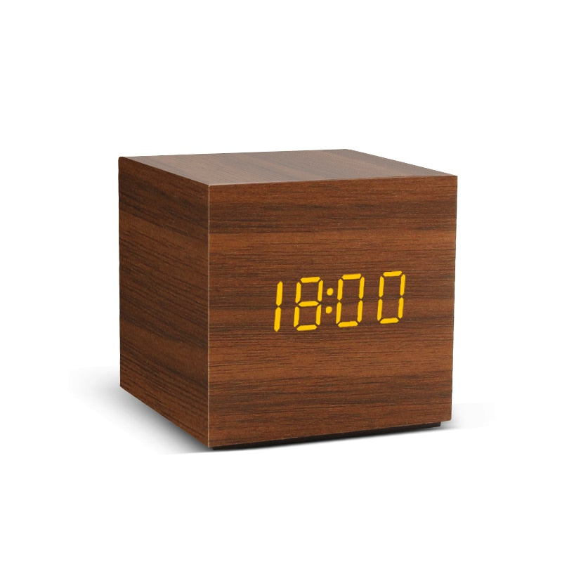 LED Wooden Alarm Clock Watch Table Voice Control Digital USB/AAA Powered Electronic Desktop Clock