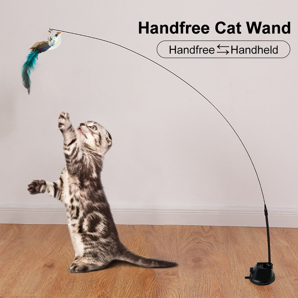 Hand free Bird/Feather Cat Wand with Bell