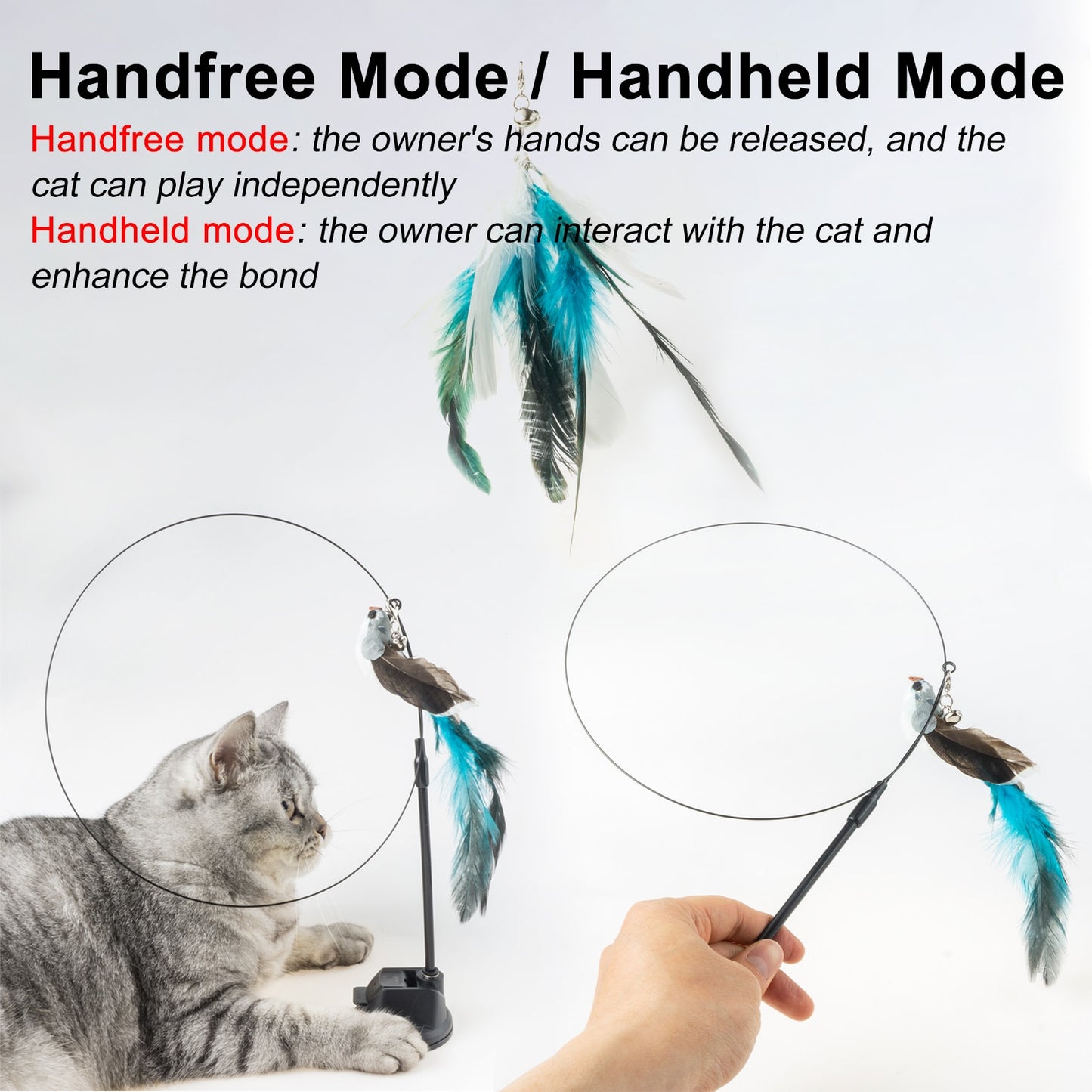 Hand free Bird/Feather Cat Wand with Bell